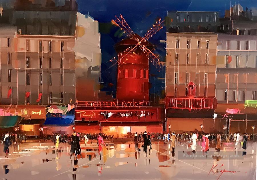 Moulin rouge la nuit Kal Gajoum par couteau Peintures à l'huile